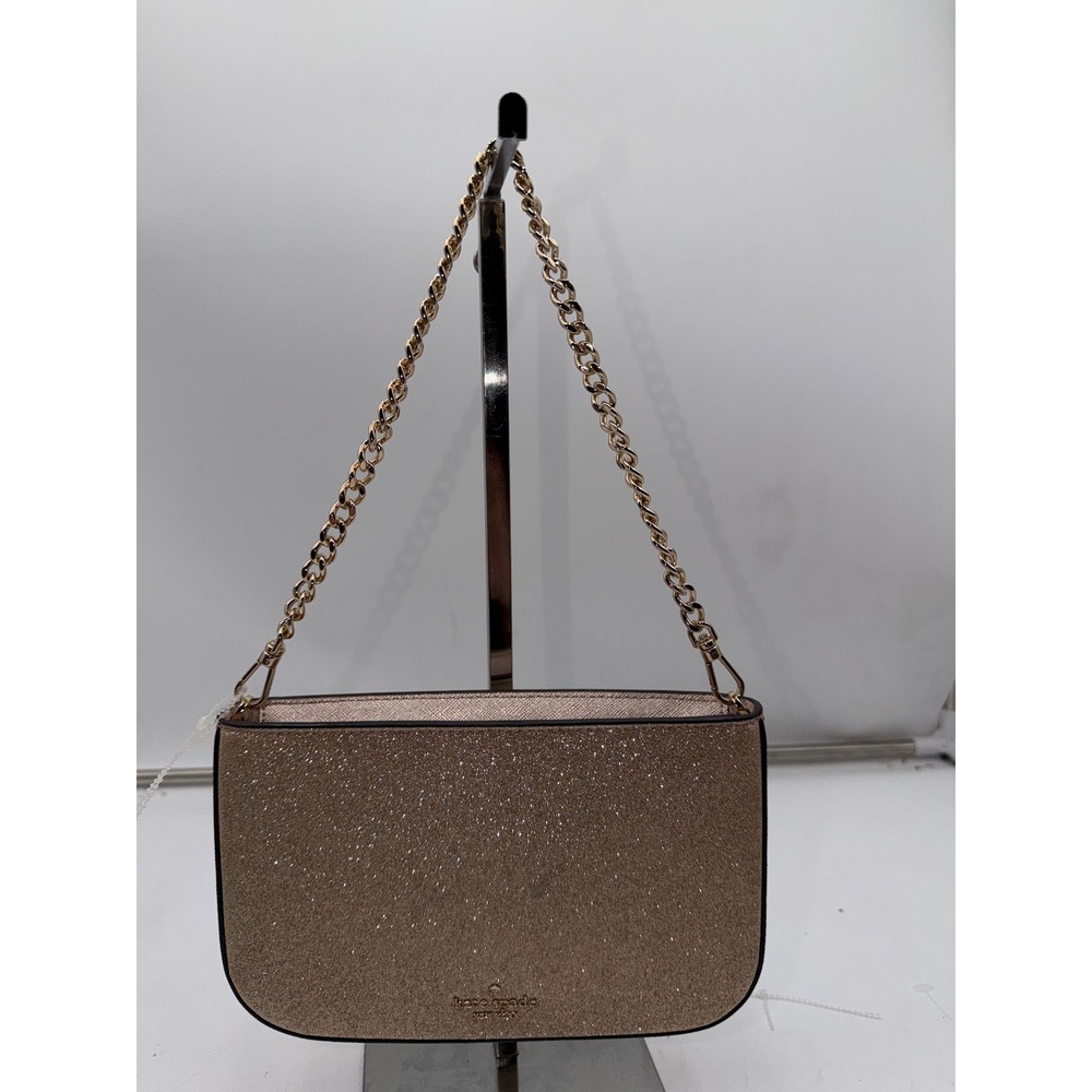 Kate Spade Rose Gold Glitter Chain Crossbody Bag Sparkle Evening Clutch